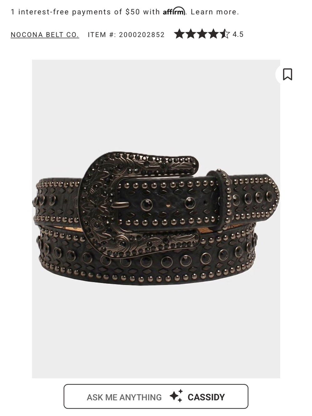 Nocona Womenβs Black Rhinestone Studded Genuine Leather Western Belt M NWOT